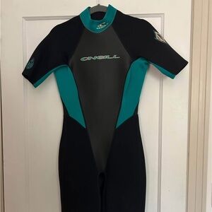 O'Neill Short Sleeve One-Piece Wetsuit in Teal and Black